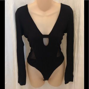 Windsor Plunging Neckline Bodysuit w/ Sheer Sides